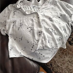 Abound White Short-Sleeve Button-Up with Moon & Star Print